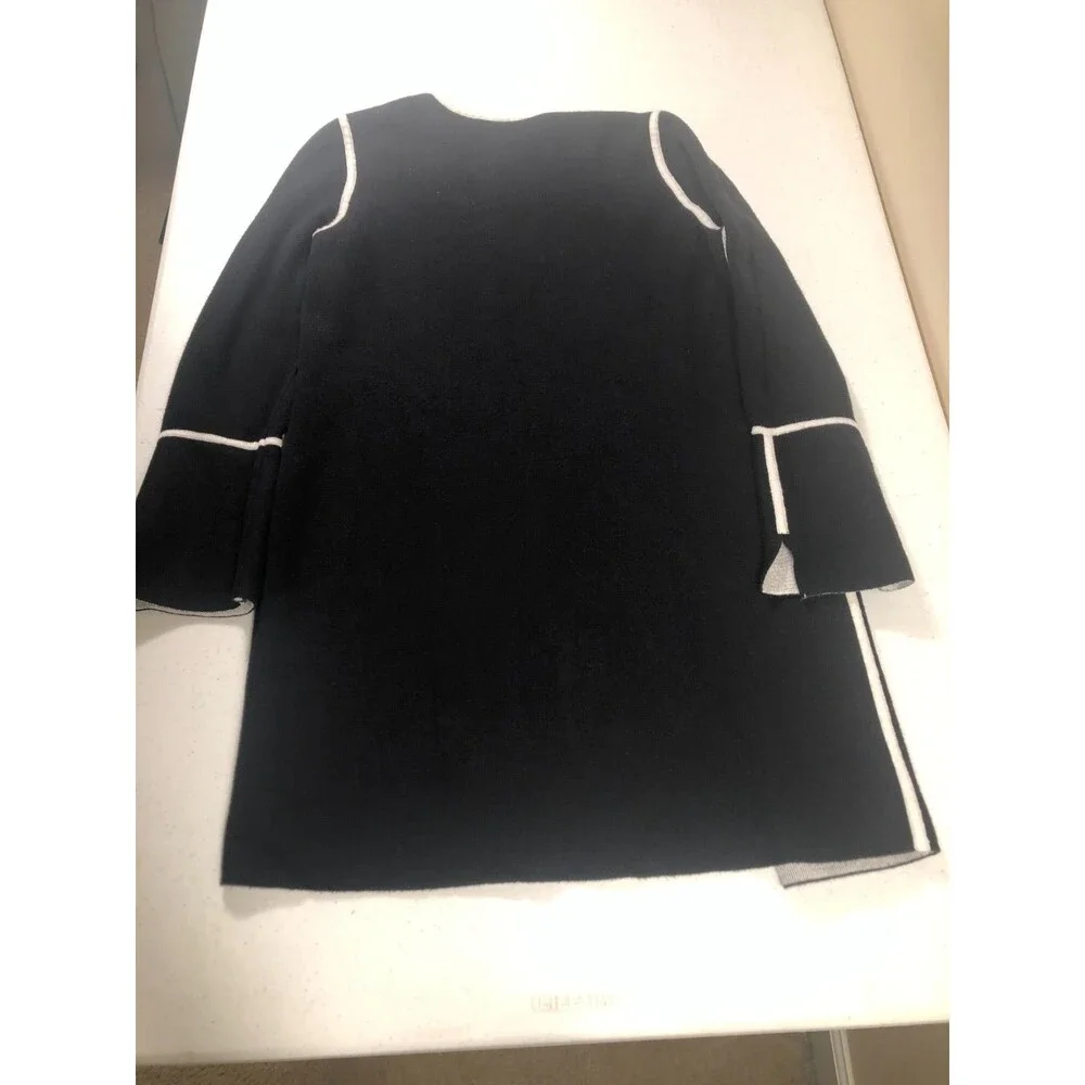 Womens Cardigan Duster Black White‎ Large Quiet Luxury Old Money Dark Academia - Picture 3 of 4